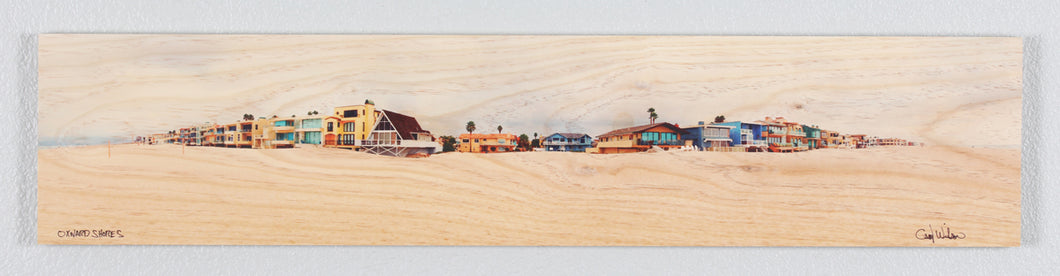 Panoramic Oxnard Shores printed on natural pine wood.