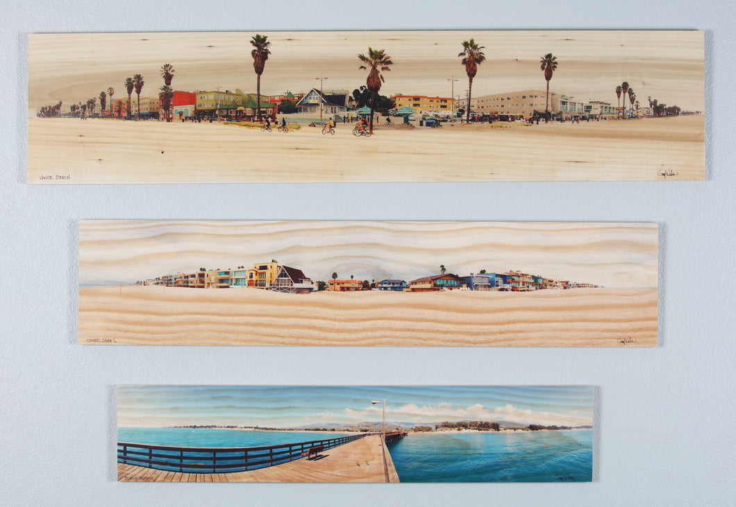 Panoramic three sizes available printed on natural pine wood.
