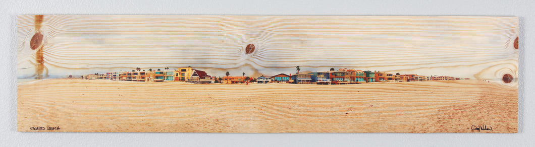 Panoramic Oxnard Beach printed on natural pine wood.