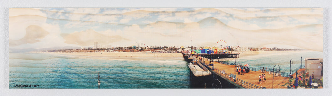 Panoramic Santa Monica Pier printed on natural pine wood
