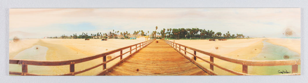 Panoramic Port Hueneme Pier printed on natural pine wood
