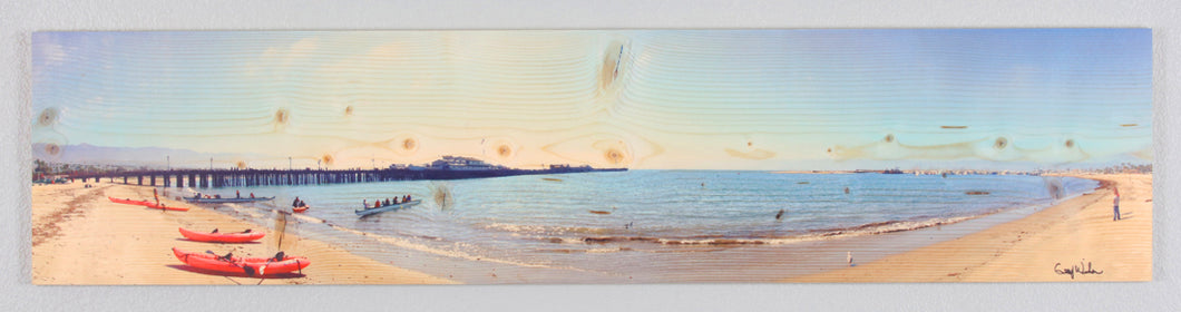 Panoramic Santa Barbara Pier Printed on natural pine wood.