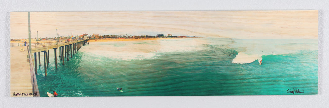 Panoramic Huntington Beach Printed on natural pine wood